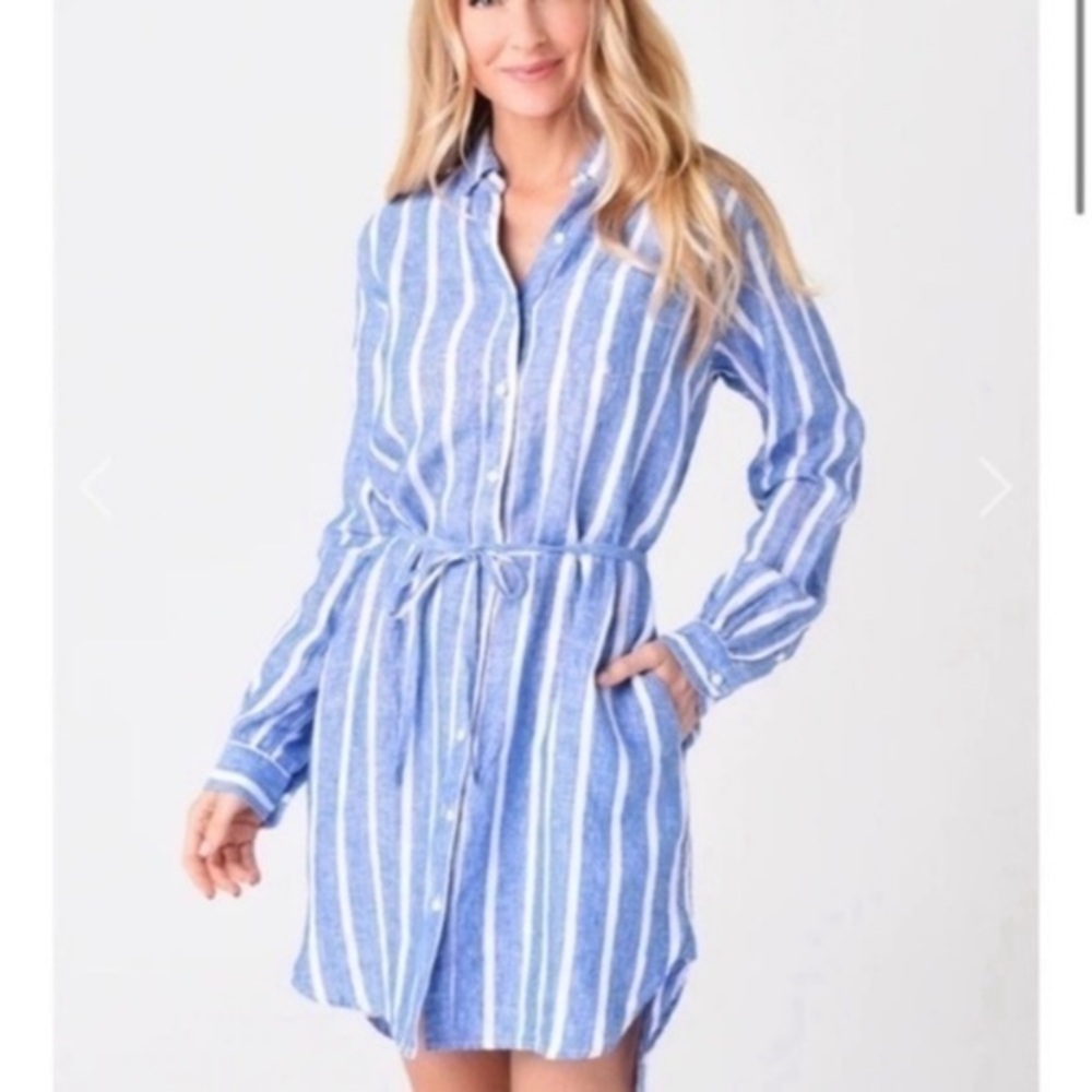✅ Birds Of Paradis Trovata Dress Rowene Classic Button Down Shirt Stripe Blue